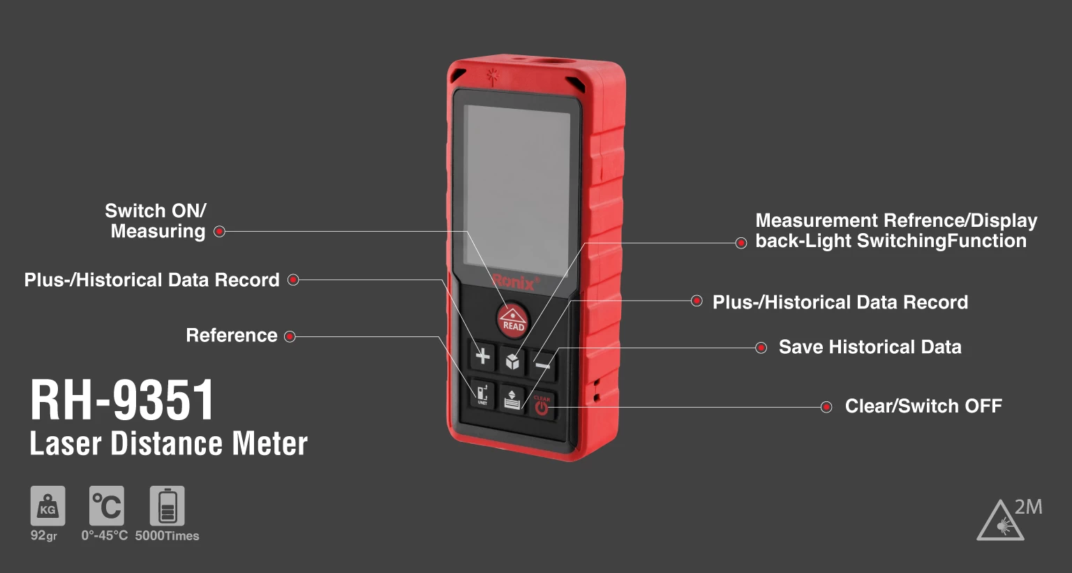 متر لیزری 50متری نور قرمز کد RH-9351